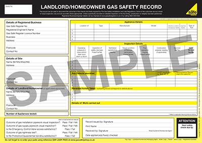 landlord and home safety certificate gas safe